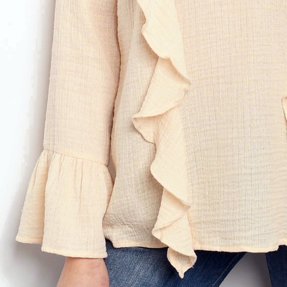 NEW Cream Cotton Gauzy Peter Pan Collar Ruffle Top - Picture 6 of 8